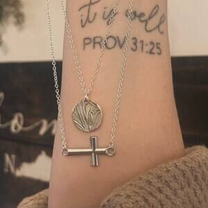 Vintage Sideways Cross Layered Necklace - Upcycled Faith Jewelry